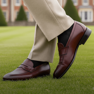 Polished leather loafers from the Old Money Shoes collection, styled for a classic heritage aesthetic.